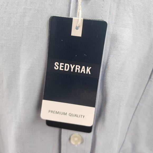 NWT Sedyrak Mens Dress Shirt 2XL Blue Linen Blend Short Sleeve Button Down Soft - Picture 7 of 12